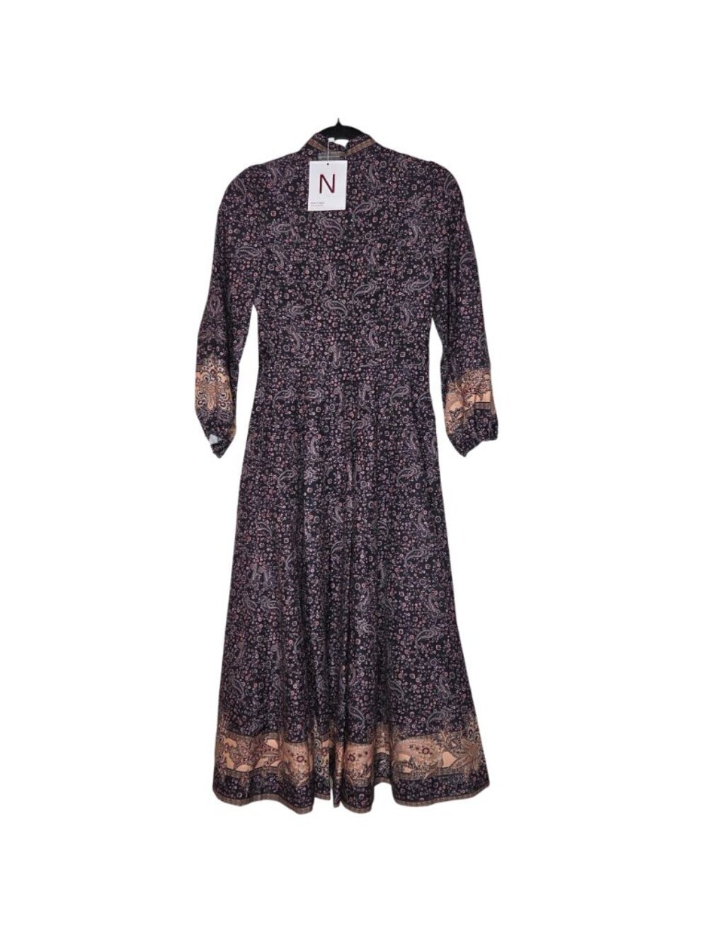 NWOT Nancy Yang Mandarin Collar Midi Dress - Black - Picture 2 of 5